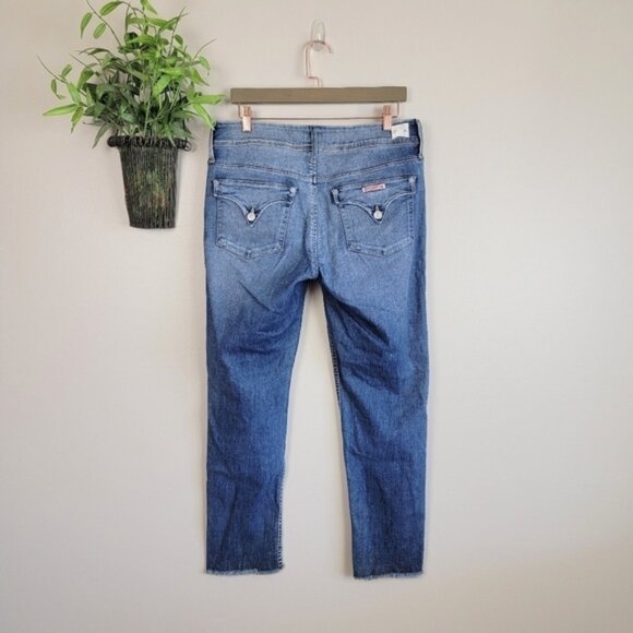 Hudson Cat Skinny Mid Rise Medium Wash Crop Step Hem Frayed Flap Pocket Jeans 30 - Picture 13 of 16